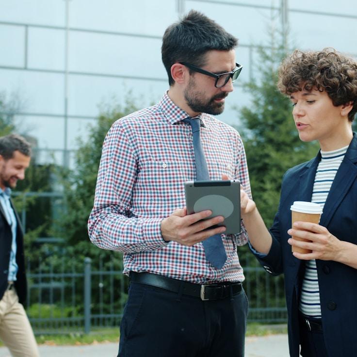 Mobile app project planning workspace with devices and development tools